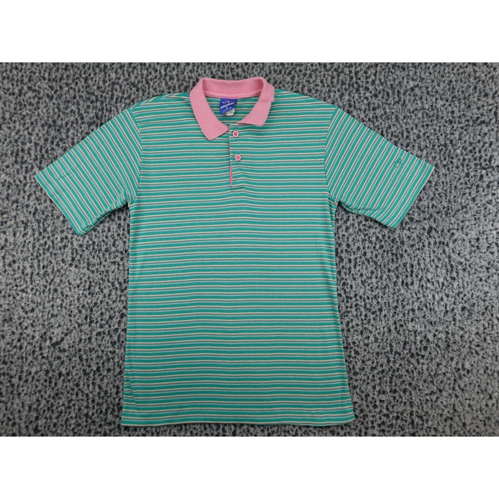 Ocean Pacific Polo Shirt Mens Small Teal Pink Striped Vintage USA Made OP-9004